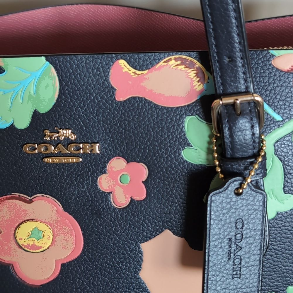 Coach 🌸 MOLLIE Floral Dreamy Land Print Leather Tote In Midnight - Picture 8 of 17